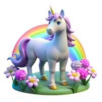 beautiful creative A benevolent unicorn, its horn glowing with a soft white light, grazing in a field of ethereal flowers, illuminated by rainbow-colored light, in a dreamlike art style genuine png