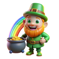 beautiful creative A mischievous Irish leprechaun, guarding a pot of gold at the end of a rainbow, illuminated by the rainbow's light, in a cartoon style exclusive png