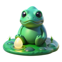 vibrant modern A wise Japanese Kappa, its shell gleaming with wetness, sitting by a riverbank, illuminated by soft green light, in an anime style authentic png
