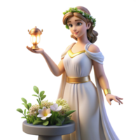 beautiful classic A benevolent Greek nymph, tending to a sacred grove, her dress adorned with flowers, illuminated by dappled sunlight, in a classical art style original png