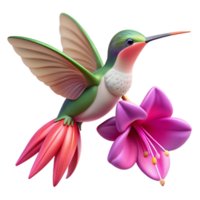 serene traditional A hummingbird hovering near a vibrant fuchsia flower, macro photography, soft diffused light high resolution png