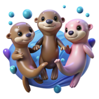 serene traditional A playful group of otters holding hands, underwater scene, bright and colorful authentic png