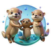 beautiful abstract A playful group of otters holding hands, underwater scene, bright and colorful premium png