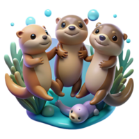 vibrant abstract A playful group of otters holding hands, underwater scene, bright and colorful high quality png