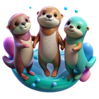 wonderful abstract A playful group of otters holding hands, underwater scene, bright and colorful authentic png
