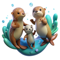 serene rustic A playful group of otters holding hands, underwater scene, bright and colorful genuine png