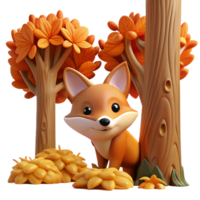 magnificent artistic A curious fox peeking out from behind a tree, autumnal forest setting, warm and inviting high resolution png