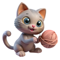 beautiful rustic A cute kitten batting at a ball of yarn, playful pose, soft and fluffy texture professional png