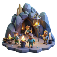 magnificent abstract A group of dwarves mining for gems in a dark cave, illuminated by lanterns. Fantasy style high resolution png