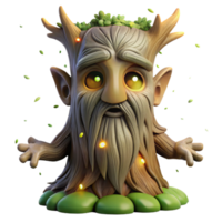 wonderful artistic A wise old tree spirit with a face carved into its bark, surrounded by fireflies in a twilight forest. Fantasy style genuine png