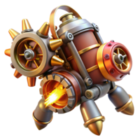 stunning vintage A steampunk jetpack, intricate turbines and gears, dynamic, fiery lighting, concept art style high quality png