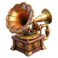 stunning rustic A steampunk gramophone, intricate horn and gears, warm, nostalgic lighting, art deco style high quality png