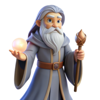 impressive traditional A wise old wizard with a long white beard and flowing robes, holding a glowing orb, in a dimly lit, mysterious chamber, painted in a classic fantasy art style high resolution png