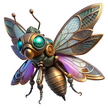impressionante minimalista steampunk inseto autômato, intrincado engrenagens e asas iridescente quitina, vibrante iluminação, fantasia arte estilo exclusivo png
