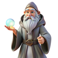 serene classic A wise old wizard with a long white beard and flowing robes, holding a glowing orb, in a dimly lit, mysterious chamber, painted in a classic fantasy art style original png