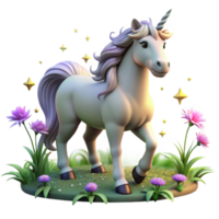 beautiful abstract A graceful unicorn with a silver horn and flowing mane, standing in a field of glowing flowers, lit by a soft, magical glow, in a dreamy, romantic style professional png