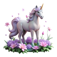 stunning abstract A graceful unicorn with a silver horn and flowing mane, standing in a field of glowing flowers, lit by a soft, magical glow, in a dreamy, romantic style high resolution png
