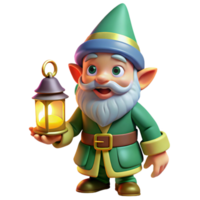 magnificent creative A playful gnome with a pointed hat and bright clothing, holding a glowing lantern, illuminated by the warm light, in a charming, whimsical style high resolution png