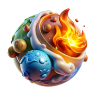 elegant contemporary A powerful elemental with glowing earth, air, fire, and water swirling around its body, illuminated by the combined elements, in a dynamic, abstract style original png
