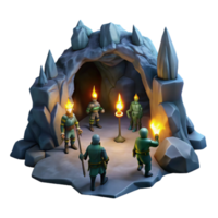 wonderful minimalist A group of adventurers exploring a dark, mysterious cave, illuminated by flickering torches, in a dramatic, cinematic style high resolution png