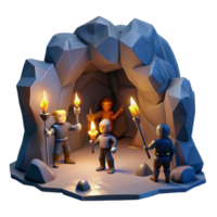 wonderful traditional A group of adventurers exploring a dark, mysterious cave, illuminated by flickering torches, in a dramatic, cinematic style exclusive png