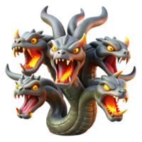 stunning artistic A fierce hydra with multiple heads, each breathing a different colored flame, illuminated by the combined flames, in a monstrous, epic style exclusive png