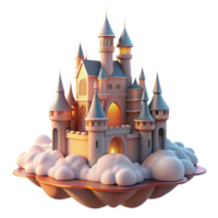 impressive traditional A majestic castle floating in the clouds, illuminated by the soft glow of the setting sun, in a dreamy, surreal style genuine png