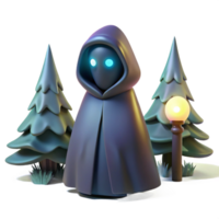 magnificent creative A mysterious, hooded figure standing in a dark forest, illuminated by a single ray of moonlight, in a haunting, atmospheric style original png