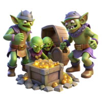 beautiful vintage A group of goblins scavenging for treasure in a dimly lit dungeon, illuminated by the glow of scattered gems, in a gritty, realistic style original png