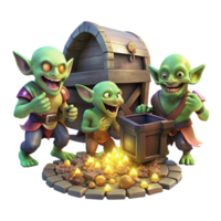 extraordinary abstract A group of goblins scavenging for treasure in a dimly lit dungeon, illuminated by the glow of scattered gems, in a gritty, realistic style high resolution png