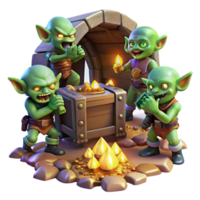 wonderful artistic A group of goblins scavenging for treasure in a dimly lit dungeon, illuminated by the glow of scattered gems, in a gritty, realistic style authentic png