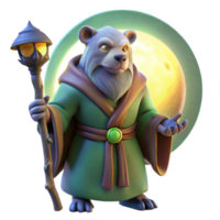 impressive abstract A wise old druid shapeshifting into a powerful bear, illuminated by the glow of the full moon, in a mystical, naturalistic style authentic png