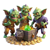 extraordinary contemporary A group of goblins scavenging for treasure in a dimly lit dungeon, illuminated by the glow of scattered gems, in a gritty, realistic style genuine png