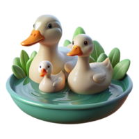 extraordinary traditional A family of ducks swimming in a pond, peaceful setting, soft lighting, impressionist painting style high resolution png
