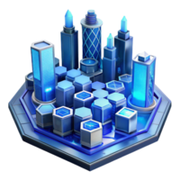 beautiful abstract A futuristic cityscape, built on interconnected hexagonal platforms, bathed in the cool, blue light of holographic advertisements. Cyberpunk style, high contrast genuine png