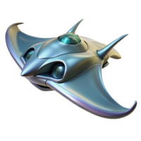 serene vintage A futuristic vehicle, resembling a manta ray, gliding through the air above a futuristic city. Biopunk style, soft lighting high resolution png