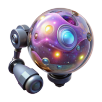 extraordinary traditional A floating, transparent orb filled with swirling galaxies, held by a robotic arm. Abstract style, ethereal lighting authentic png