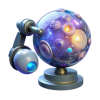 wonderful creative A floating, transparent orb filled with swirling galaxies, held by a robotic arm. Abstract style, ethereal lighting premium png