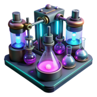 beautiful creative A futuristic laboratory, filled with glowing vials and complex machinery. Cyberpunk style, neon lighting exclusive png