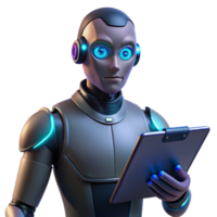 sereno artístico uma cyborg com brilhando olhos, segurando uma futurista dados almofada. tecnologia noir estilo, sutil iluminação autêntico png