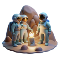 elegant rustic A group of astronauts, exploring a cave on an alien planet, illuminated by their headlamps. Realistic style, dynamic lighting detailed png