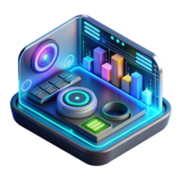 magnificent classic A close-up of a futuristic interface, displaying complex data visualizations. Cyberpunk style, neon lighting genuine png