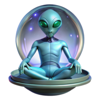 vibrante tradicional un humanoide extraterrestre con reluciente escamas, meditando en un gravedad cero cámara. fantasía ciencia ficción estilo, etéreo Encendiendo auténtico png