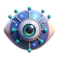 impressive modern A close-up of a cybernetic eye, displaying complex data streams. Cyberpunk style, neon lighting premium png