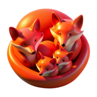 elegant contemporary A family of red foxes curled up together in their den, lit by the warm glow of the setting sun, in a soft, painterly style detailed png