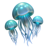 vibrant artistic A school of bioluminescent jellyfish drifting in the deep ocean, emitting a soft, ethereal glow, in a dark, abstract style high resolution png