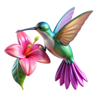 serene traditional A hummingbird hovering near a vibrant fuchsia flower, with iridescent wings catching the light, in a photorealistic macro style high quality png