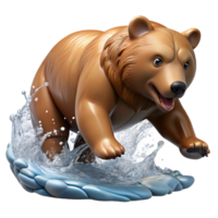 vibrant classic A grizzly bear fishing for salmon in a rushing river, with water droplets splashing around it, in a dynamic, realistic style original png