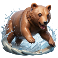 beautiful modern A grizzly bear fishing for salmon in a rushing river, with water droplets splashing around it, in a dynamic, realistic style detailed png