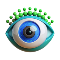 extraordinary abstract A biomechanical eye gazing intently at a binary code stream, green and blue highlights, hyperrealistic style authentic png